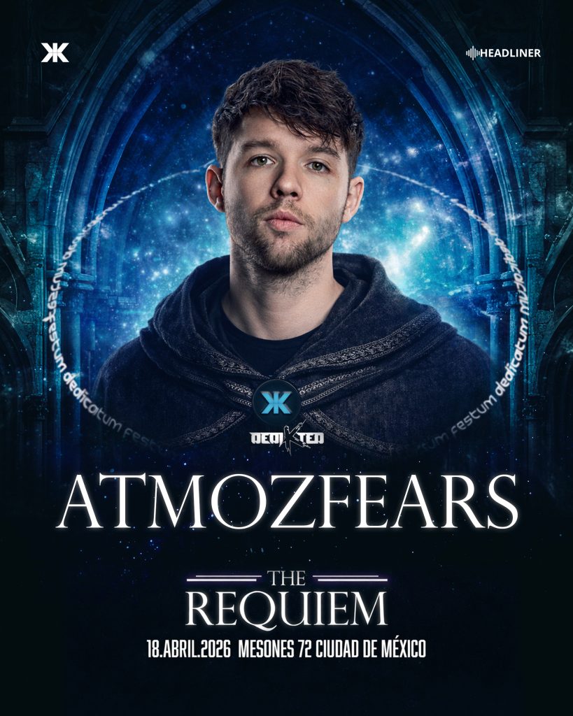 Flyer oficial de Atmozfears como headliner de DediKted The Requiem, 18 de abril de 2026 en Mesones 72, Ciudad de México.