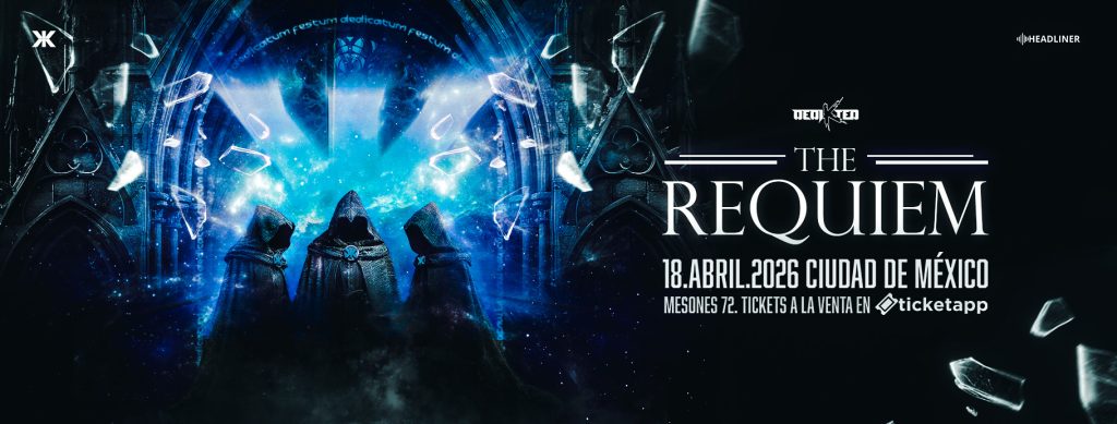 Banner horizontal de DediKted The Requiem para el evento del 18 de abril en Mesones 72, CDMX. Producción DediKted y Headliner.