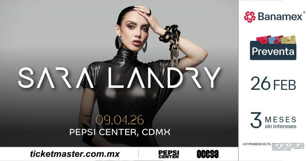 Sara Landry, DJ y productora de hard dance techno, posa en fotografía oficial para su gira Eternalism 2026. Fondo oscuro, expresión concentrada, cabello negro liso.