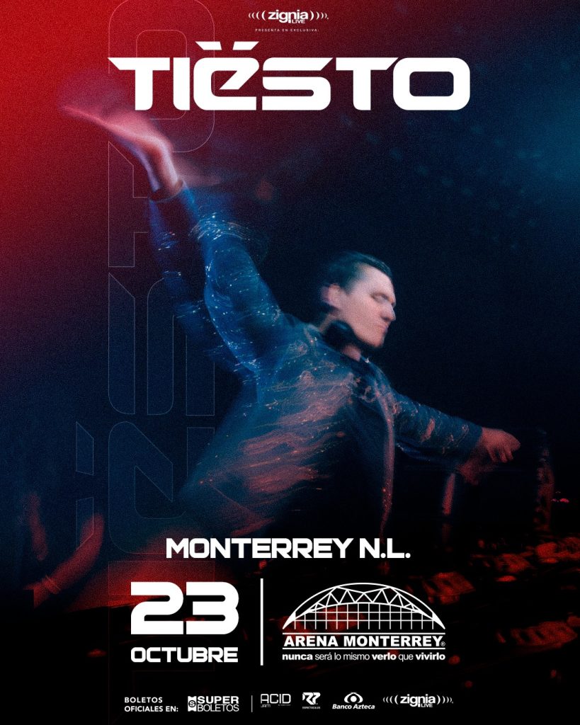 Flyer de Tiësto en Monterrey 2026, concierto del 23 de octubre en Arena Monterrey.