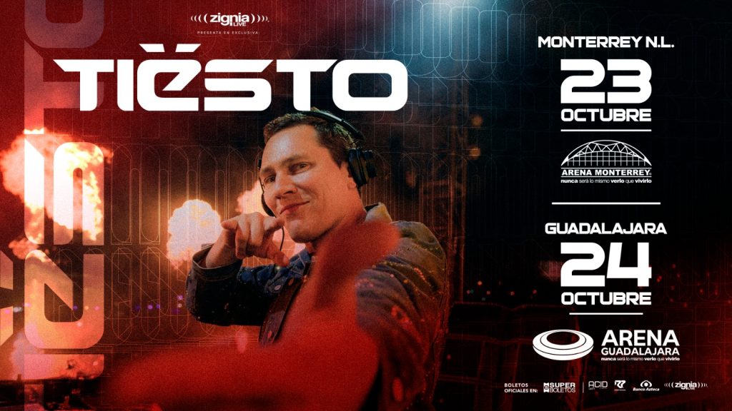 Tiësto anuncia conciertos en México 2026: 23 de octubre en Arena Monterrey y 24 de octubre en Arena Guadalajara.