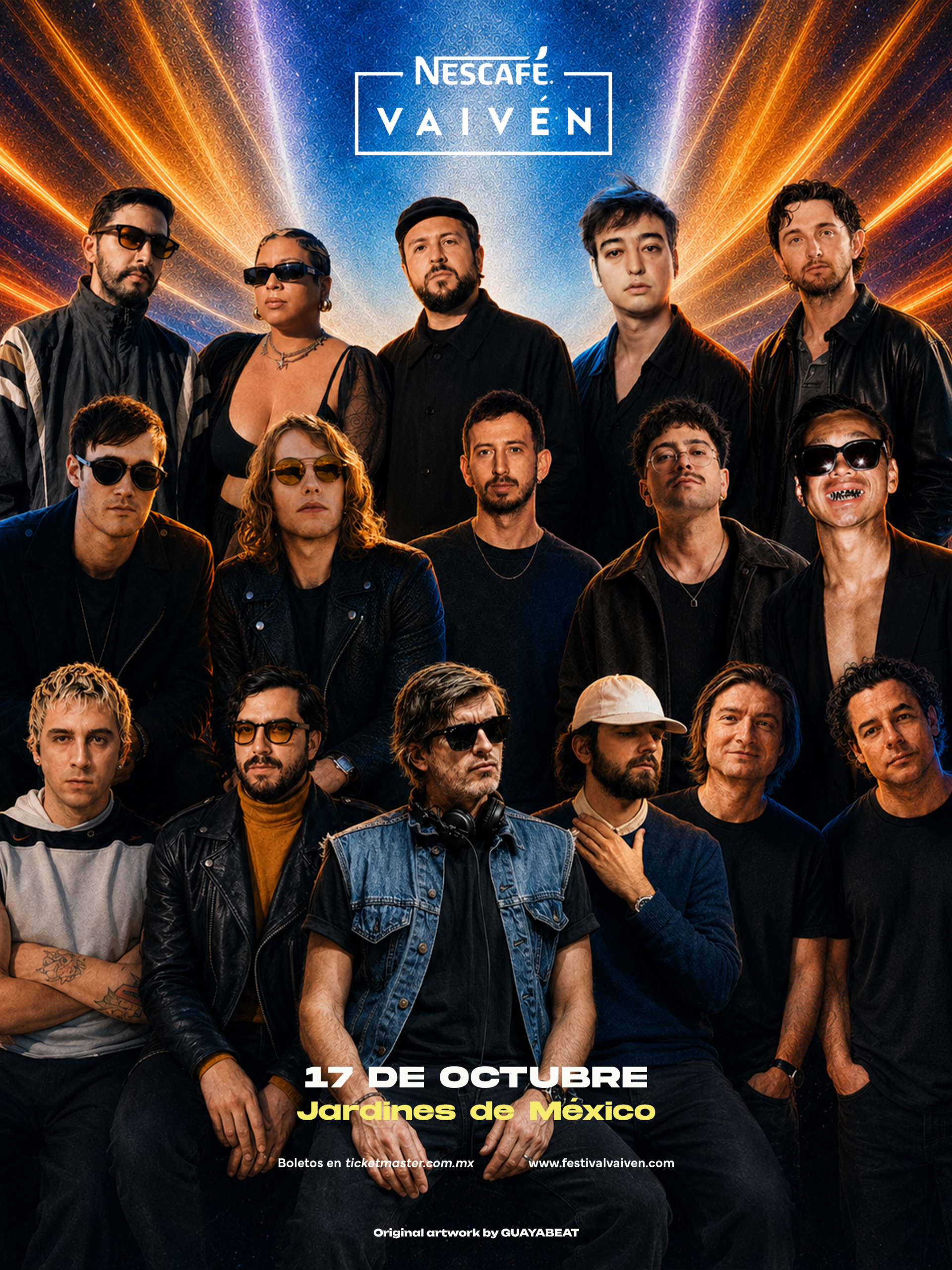 Artistas de Festival Vaivén 2026 en arte promocional del evento, que se realizará el 17 de octubre en Jardines de México, Morelos.