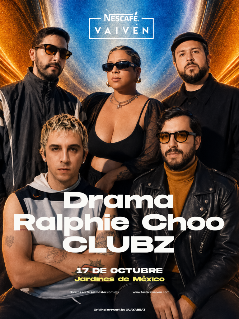 Drama, Ralphie Choo y CLUBZ en arte promocional del Festival Vaivén 2026 en Jardines de México.